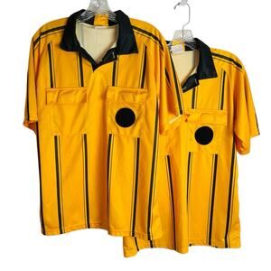 Vtg Protime Soccer Referee Jerseys (2) Size M Yellow Black Stripe Short Sleeve